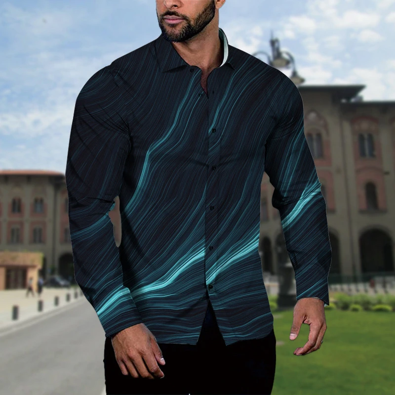 

Fashionable men's 2024 new 3D printed long sleeved shirt, fashionable casual street shirt, men's social ball shirt S-5XL