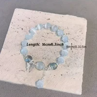 Dainty Blue Cats Eye Beaded Bracelet, Cute Butterfly Charm Elastic Hand Chain, Moonlight Opalite Stone Jewelry, Graduation Birthday Gift for Best Friend Teen - Image 5