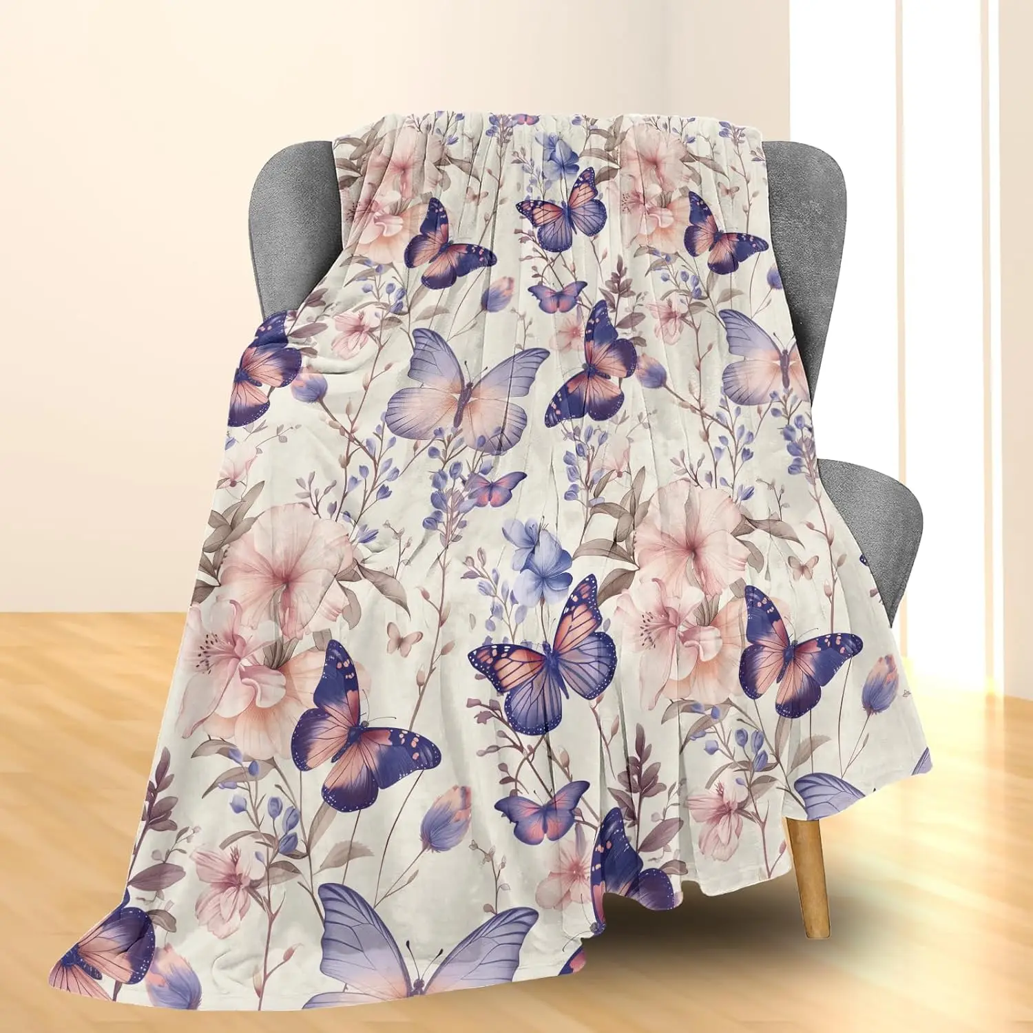 

Одеяло с бабочками и цветами | Мягкое теплое нечеткая легкая фланелевая одеяло идеально подходит для дивана, кровати, путешествий и использования на открытом воздухе,