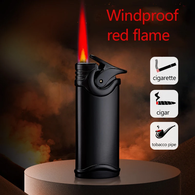 

Retro Windproof Metal Turbine Lighter, Butane Gas, Cigar Lighter, Red Flame, Men's Gift, Cigarette Accessories, Hot Selling