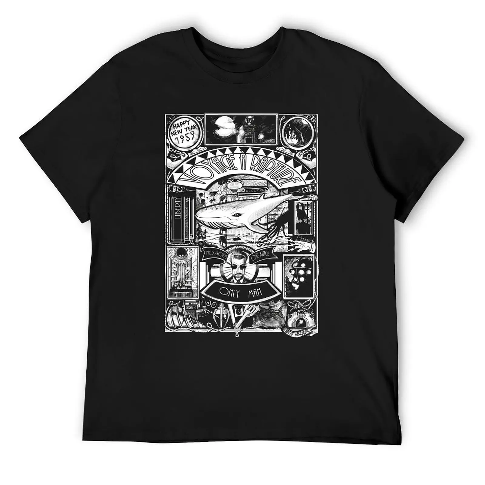 Harajuku BIOSHOCK JULES VERNE STYLE BW Classic T-shirt  Move Tshirt Novelty Humor Graphic Travel Eur Size