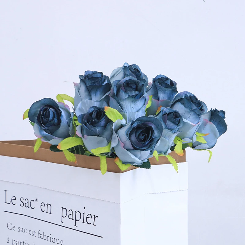 Flores artificiales rosas de imitación hechas a mano para decoración del hogar, flores de seda, sala de estar, jarrón de Navidad