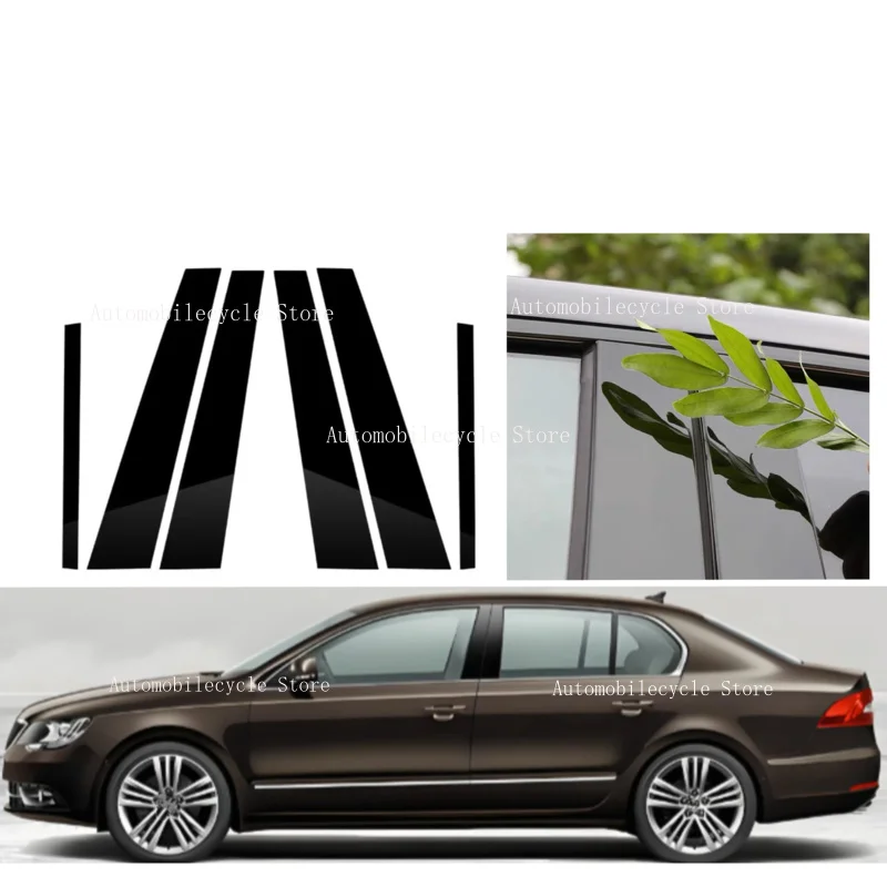 

6PCS Gloss Black Pillar Posts Fit For Skoda Superb B6 3T MK2 2009-2014 2015 Window Decor Door Side Mouliding Trim Cover Carbon