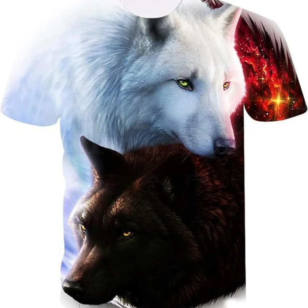 Kids Animal Wolf Cat T-shirt Europe and The United States Trend Top 3D Digital Printed  Casual Round Neck Short-sleeved T-shirt