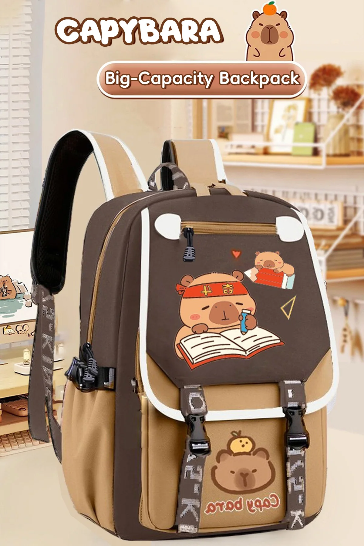 Mochila Capybara Kawaii, mochila escolar para ordenador portátil de gran capacidad, mochila impermeable para adolescentes con correa ajustable, bonita mochila para ordenador