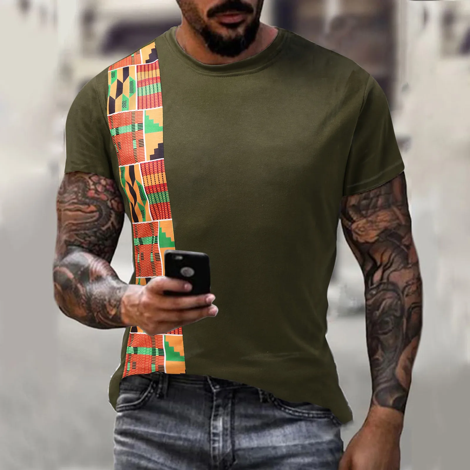 Patchwork African Dashiki T Shirt Men Crewneck Short Sleeve Summer Tee Tops African Clothes Streetwear Casual Camisetas Hombre