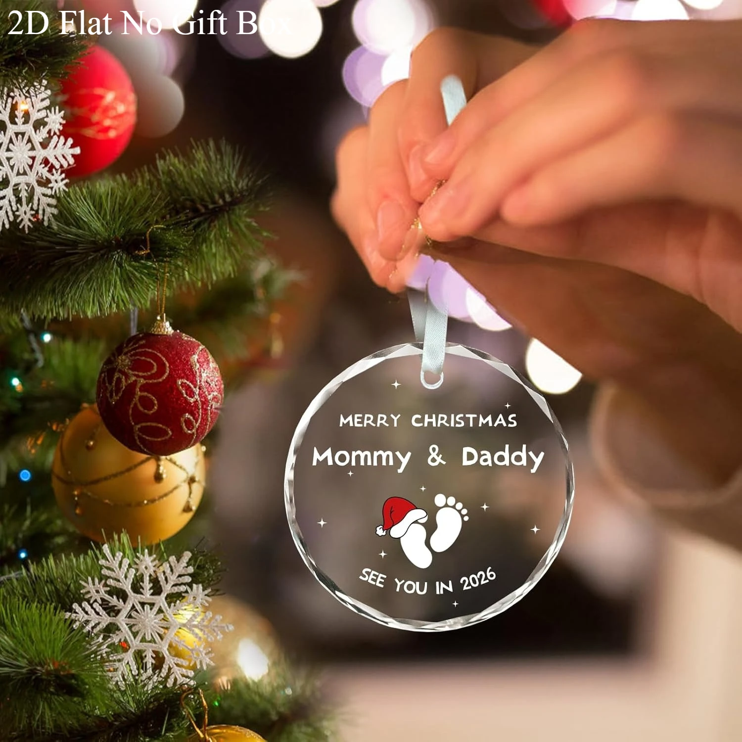 زينة إعلانية للأطفال مكونة من قطعتين مسطحة ثنائية الأبعاد - 2025/2026 تذكار حمل للتاريخ الملتف - عرض زجاجي مستدير لعيد الميلاد/الحمل