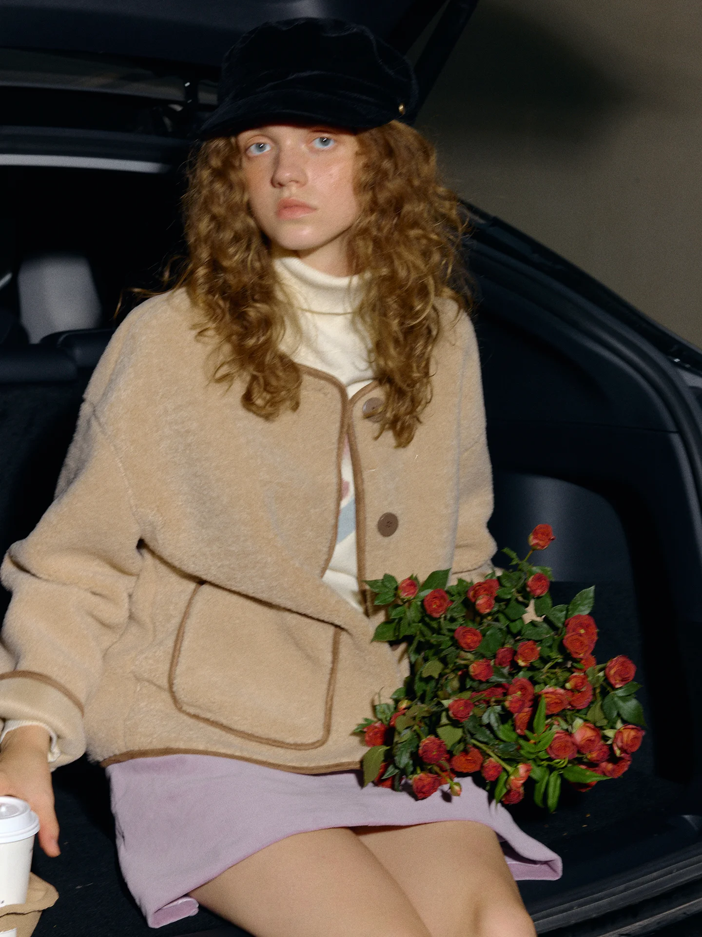 

Rina Berry Lamb Fur round Ne Loose ort Outerwear Simple Design Casual Sle Women's Jaet Basic Commuting Autumn Coat