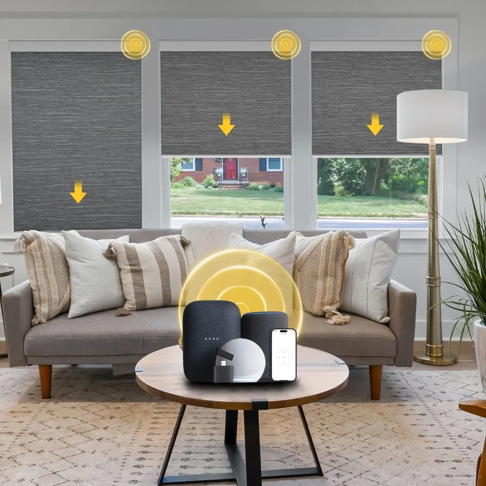 

Motorized Blinds with Cover Upgraded Smart Blinds Grasscloth Fabric Electric Blinds Remote Control Automatic Roller Shades