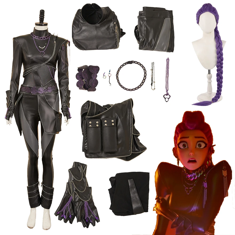 

2025 Cartoon Demon Hunter of KPop Cosplay Rumi Black Top Pants Halloween Party Disguise Roleplay Outfits Suits Costume Clothing