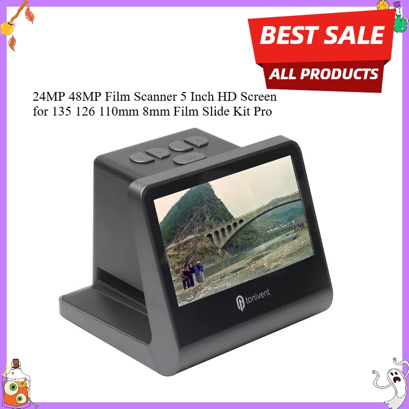 24MP 48MP Film Scanner 5 Inch HD Screen for 135 126 110mm 8mm Film Slide Kit Pro