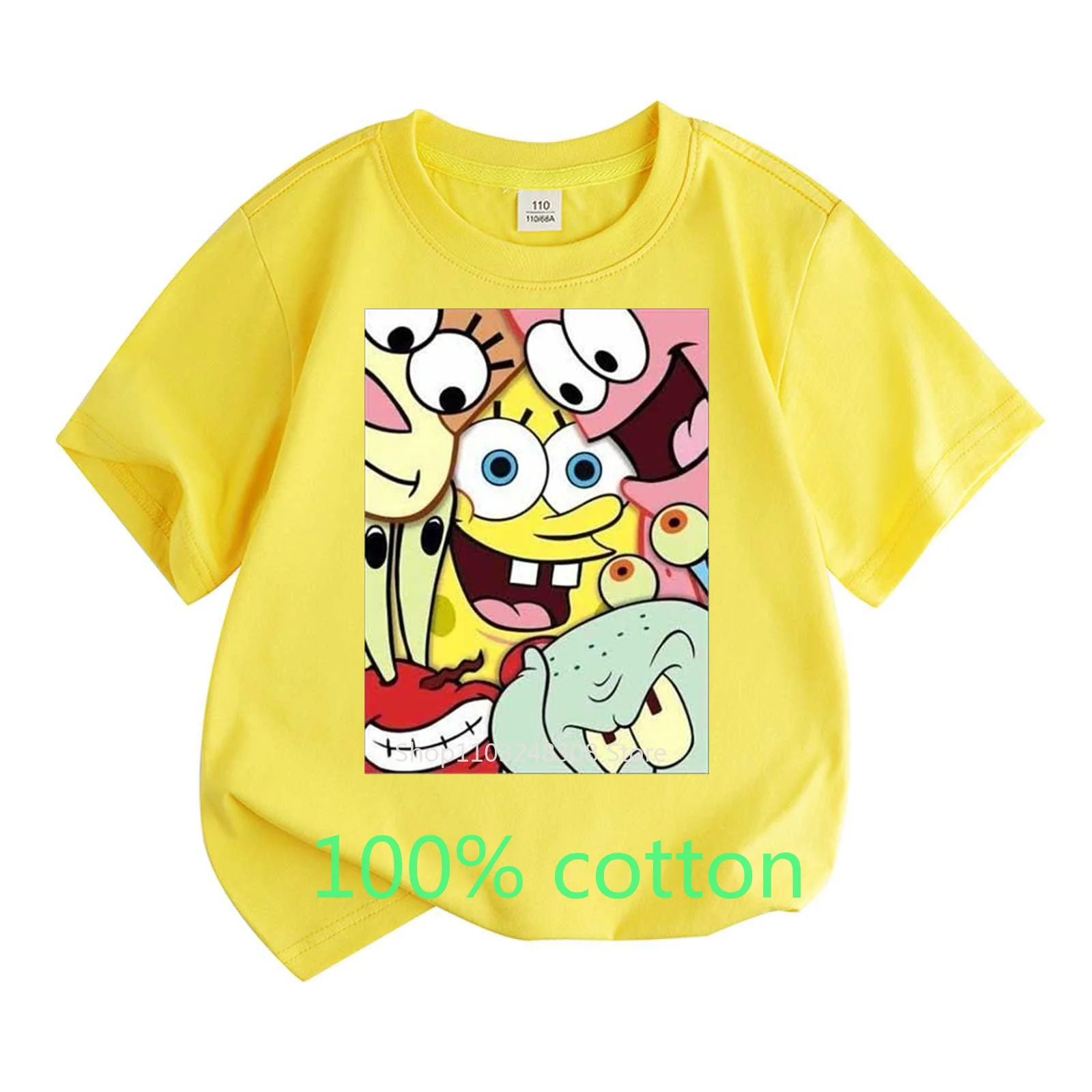 Mr. Krabs Squidward  Sandy Spongebob T-shirt 100%Cotton  Children Round Neck Short-sleeved Boys Girls  Fashion Kids Clothes