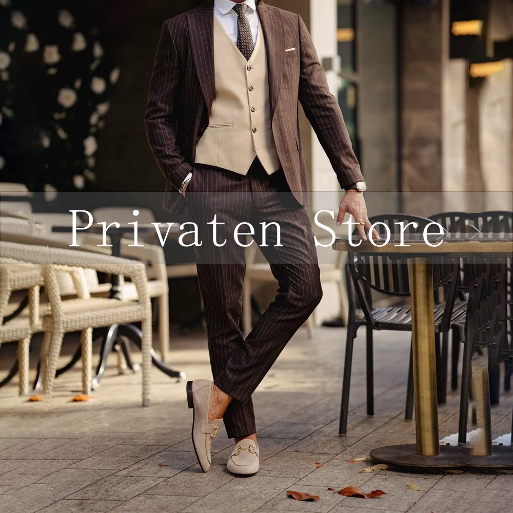 Costumes Men's Striped Two Piece Suit Complete Suit Man Suite Chic Set Man Mens Suits for Men ، New Men's Sets Elegant Clothing