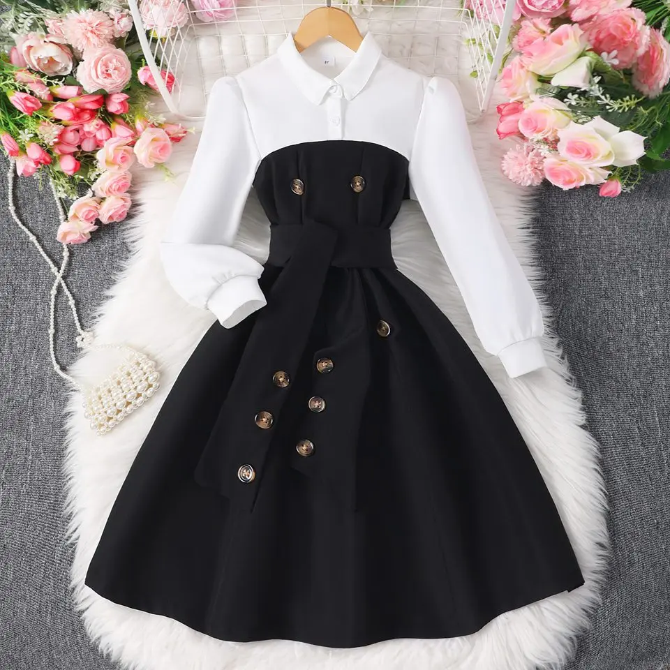 Love Wedding Birthday 8-12 Year Children Clothes 2025 Spring Baby Dress Bowkent Soild Cute Sweet Kids Girl Autumn Dresses