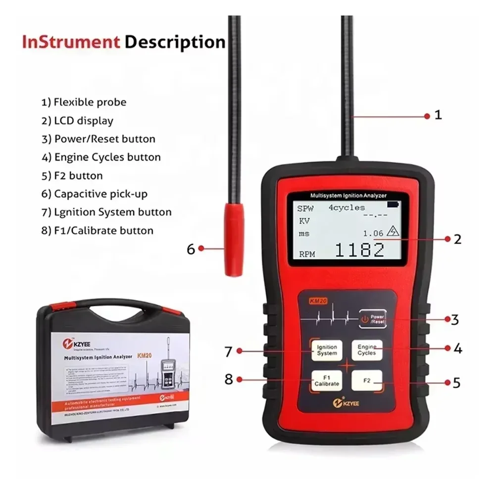 KZYEE KM20 Multi-system Ignition Analyzer Tester Measure Spark Volt Spark Burn TimeSpark plug tester high voltage coil detection