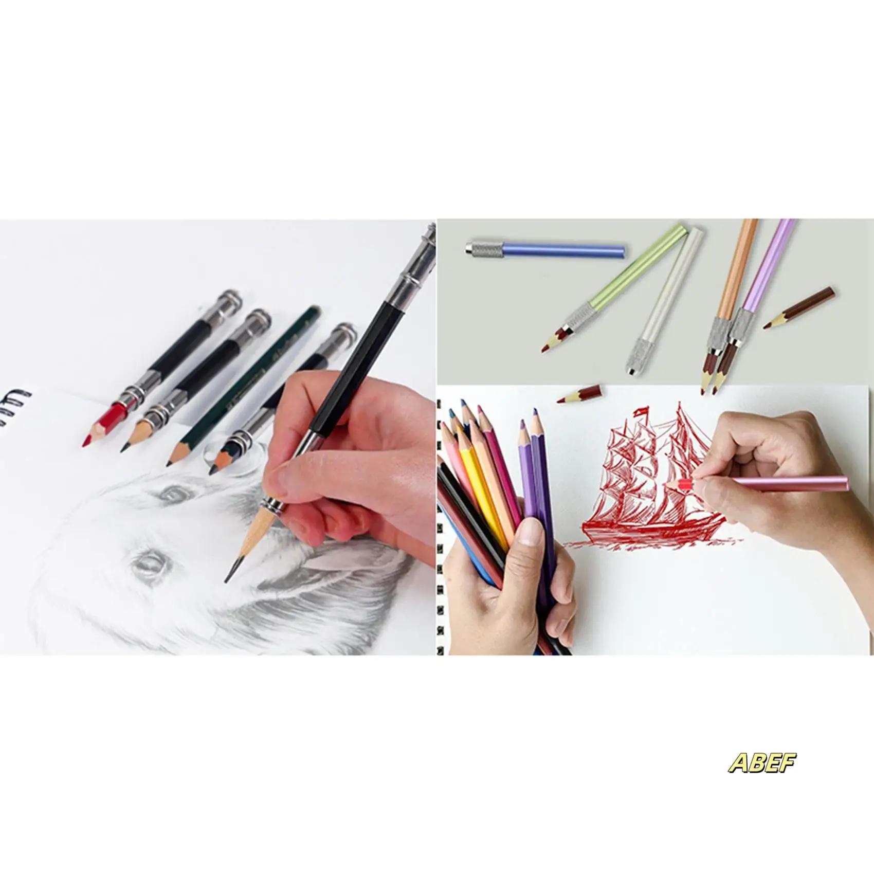 

10PCS Pencil Extender Holder Adjustable Pencil Lengthener Tool With 6PCS Metal Color Rod Single-End Pencil Extender