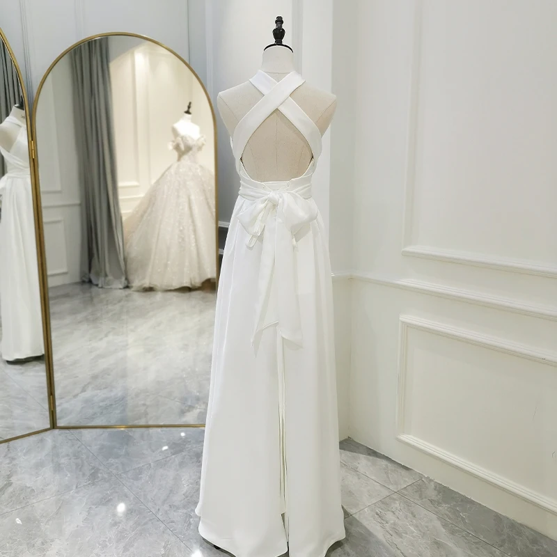Elegant Halter Wedding Dresses Sleeveless Customized Sheath A-Line Beach Bridal Gowns Backless Boho Vestido De Novia