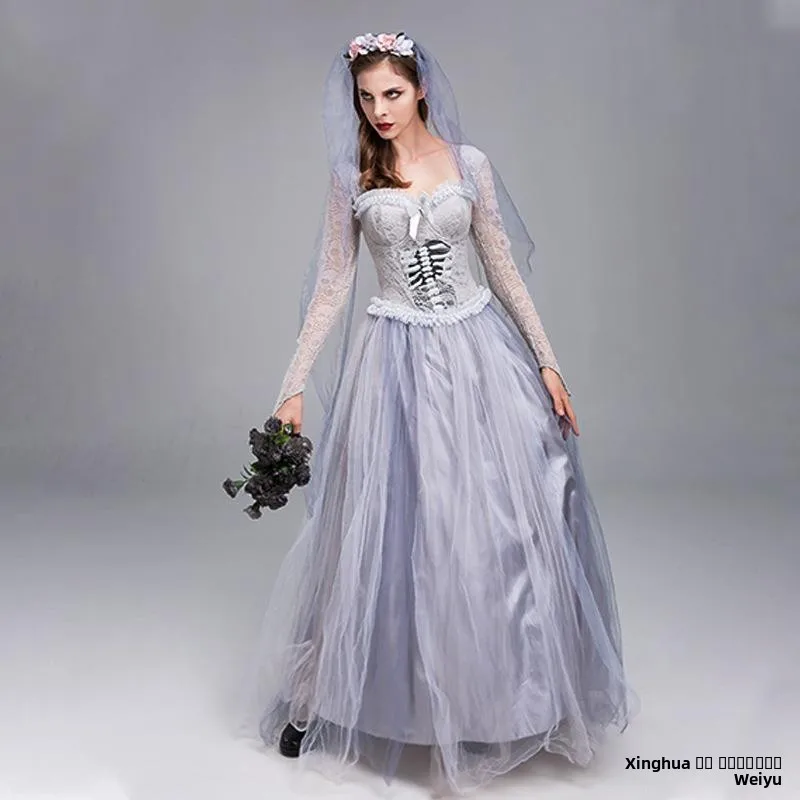 loween Cosplay Dr Costume da Sposa Fantasma da Donna Set Performance Outfit Costume di Scena Etnico Tradizionale Cinese da Donna