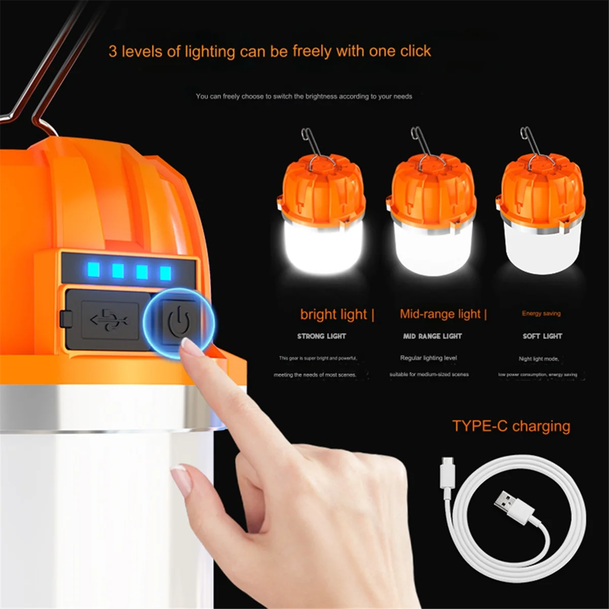 ABZV-USB 充電式 LED キャンプライト屋外キャンプバーベキューテントハンギングランタン緊急電源銀行