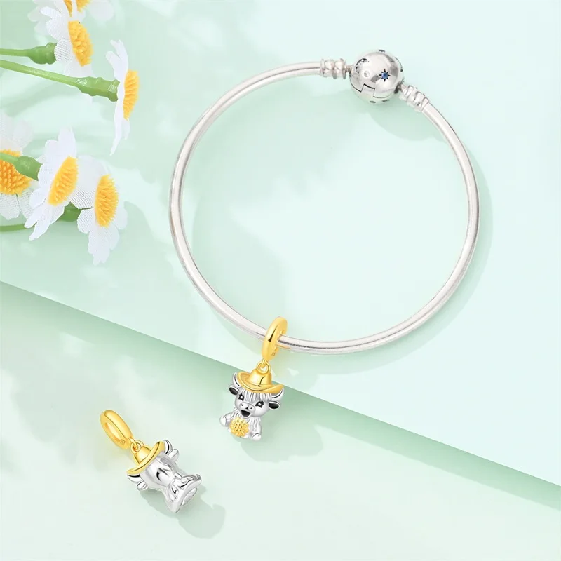

925 Sterling Silver Summer Highland Cowboy Charms Pendant For Women Fit Original Bracelet DIY Birthday Party Jewelry Gifts