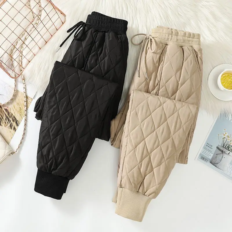 

2024 Winter Down Cotton Warm Casual Pants Women's Loose Sweatwear Plus Size Thick High Waist X370