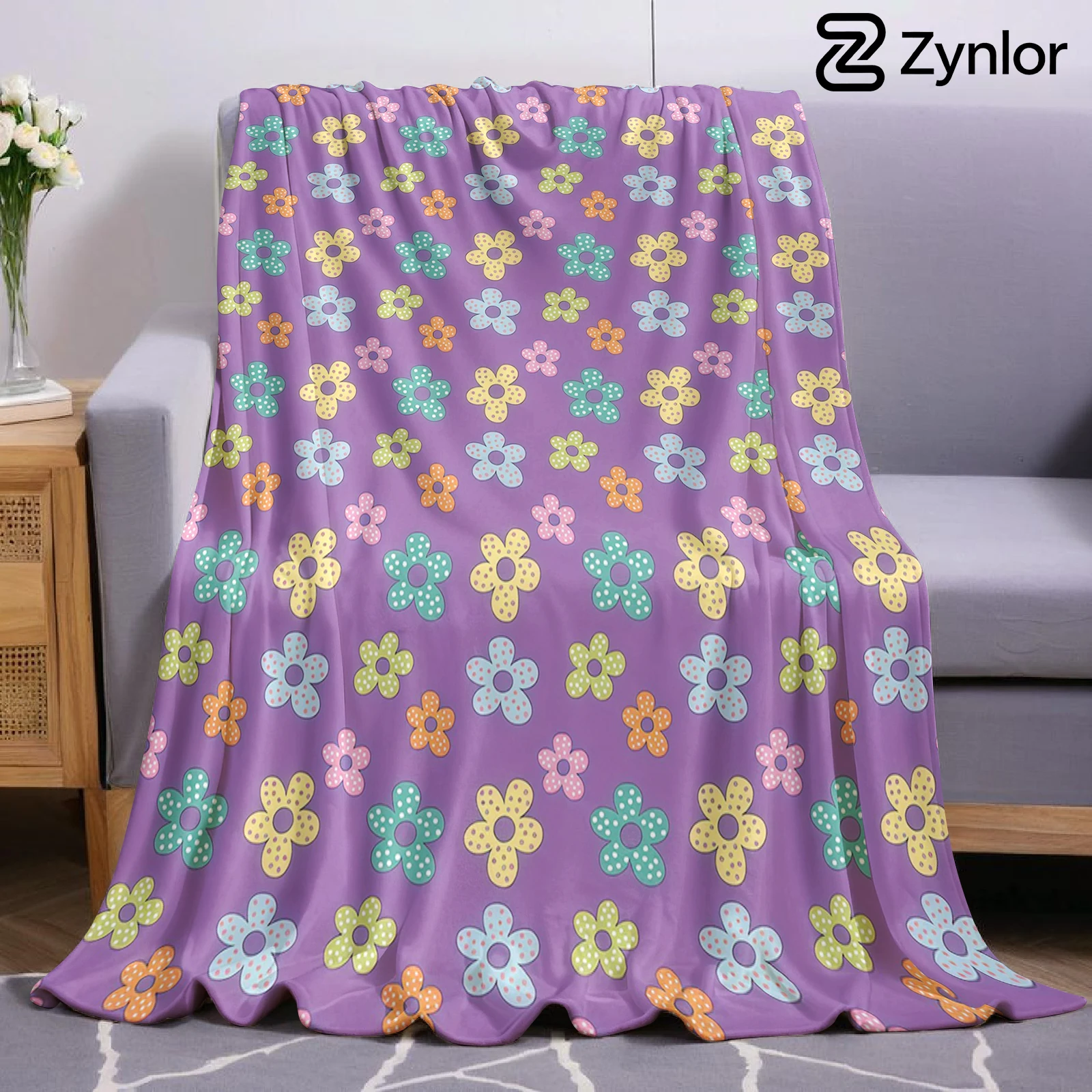 Polka Dot Flower Lightweight Microfiber Soft Christmas Fleece Blanket Warm Cozy Throw for Bed Sofa Office Travel All Season