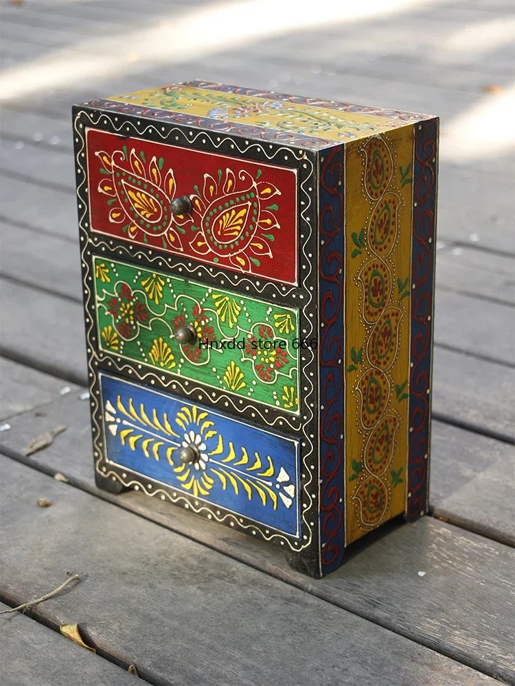 Medieval jewelry solid wood painted jewelry storage handmade jewelry box vanity case