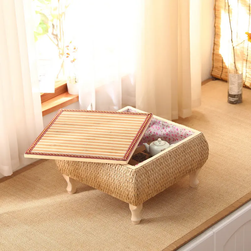 Mesa de Tatami de ratán japonés, ventana de Bahía de balcón, mesa de extremo pequeño, mesa baja, mesa de centro, piso de dormitorio, mesa cuadrada,