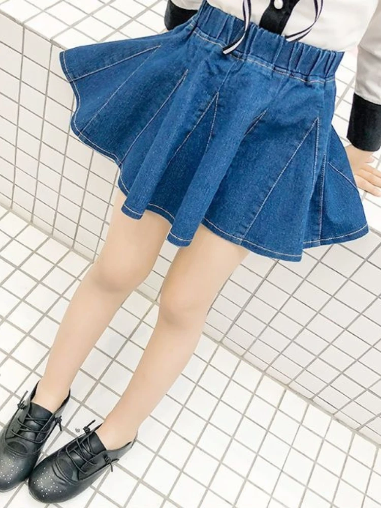 

Детская джинсовая плиссированная юбка для девочек, повседневная мини-юбка А-силуэта, стильный дизайн, весна-лето-осень, модная детская юбка