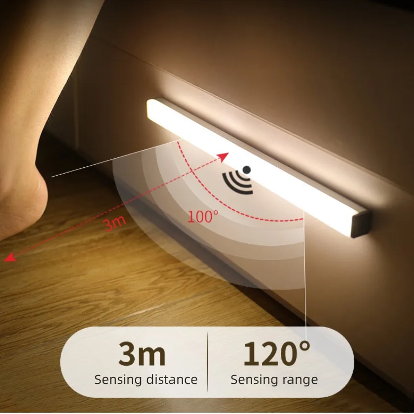 Luz LED nocturna recargable por USB con Sensor de movimiento para debajo del gabinete, iluminación para cocina, dormitorio, lámpara de pared, lámpara de armario y escalera