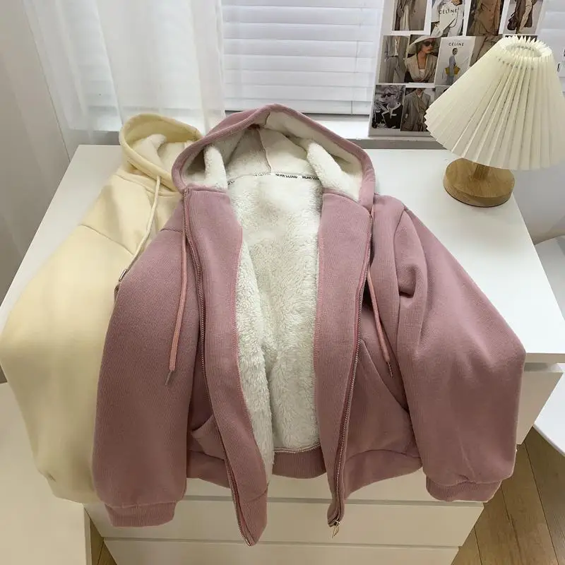 Women Clothing Winter Fleece Jackets Sweatshirt Loose Casual Cashmere Zippered Cardigan Jacket Velvet Thickened Hoodie New