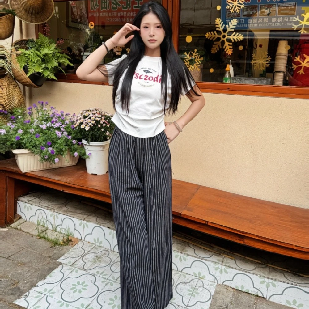 Spring and Autumn women's casual pants, Korean vertical striped casual pants for women, thin and versatile pants