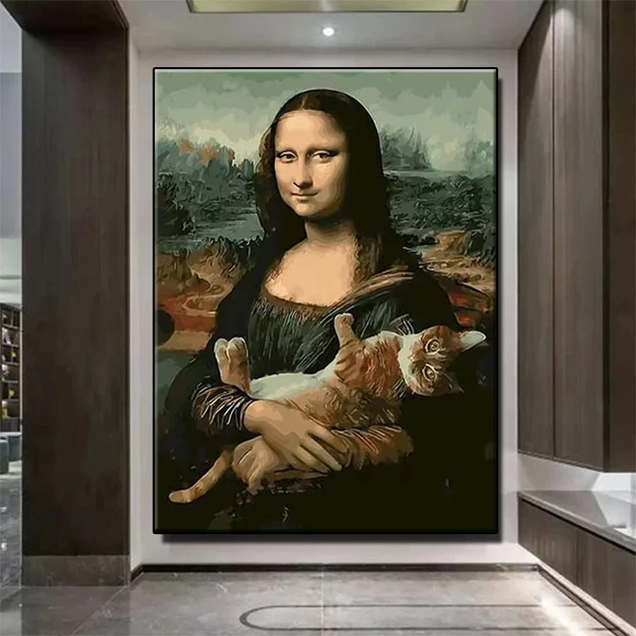 Pittura diamante fai da te Interessante Mona Lisa e gatto animale Diamante pieno Ricamo vendita Set punto croce Mosaico Regalo fatto a mano