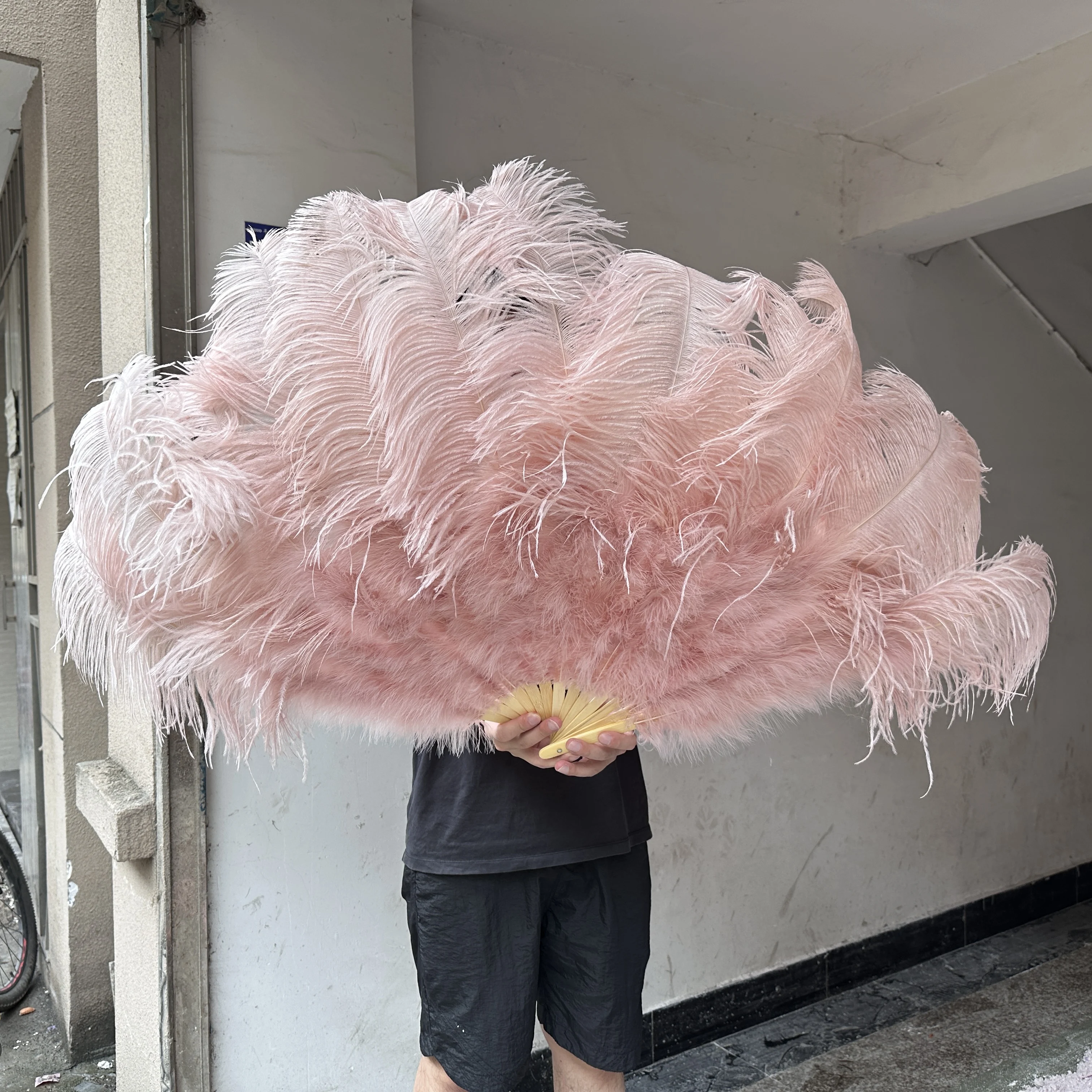 

Leather Pink Big Ostrich Feathers Fan Handheld Plumes Fan Dancer Party Wedding Performance Stage Props Crafts Plumes Wholesale