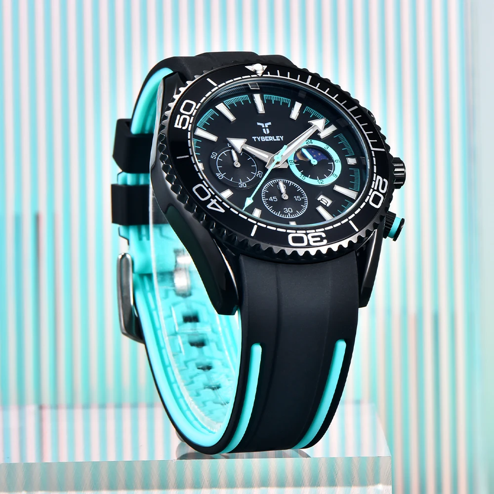 2026 new TYBERLEY 43MM men's watches top luxury moon phase men's quartz watch speed sports chronograph calendar watches for men view 5