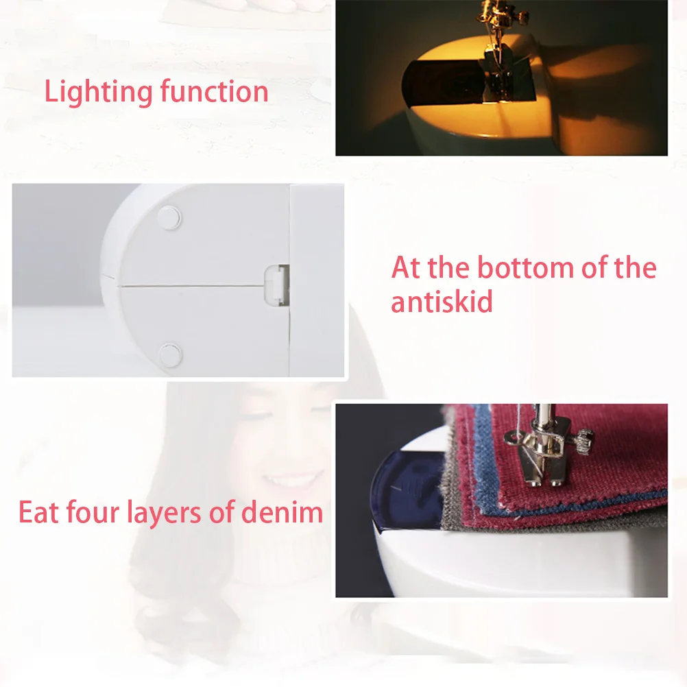 

Portable Mini Sewing Machine Auto Winding 2 Speed Control Us Plug Pink Easy Use Cylindrical Clothing Stitch Home Projects