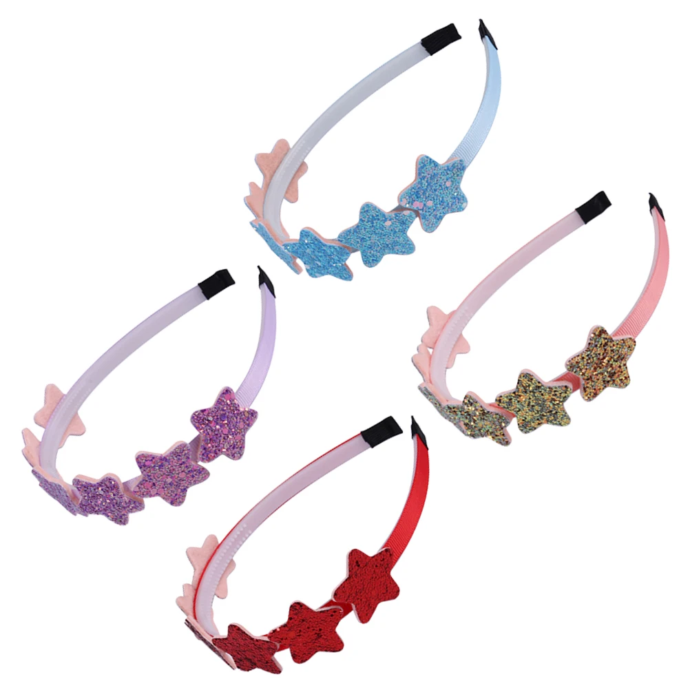 

4pcs Glitter Star Headbands Sequin Hair Hoops Paillette Accessories Kids Holiday Party Cosplay Daily Wear Elastic Design