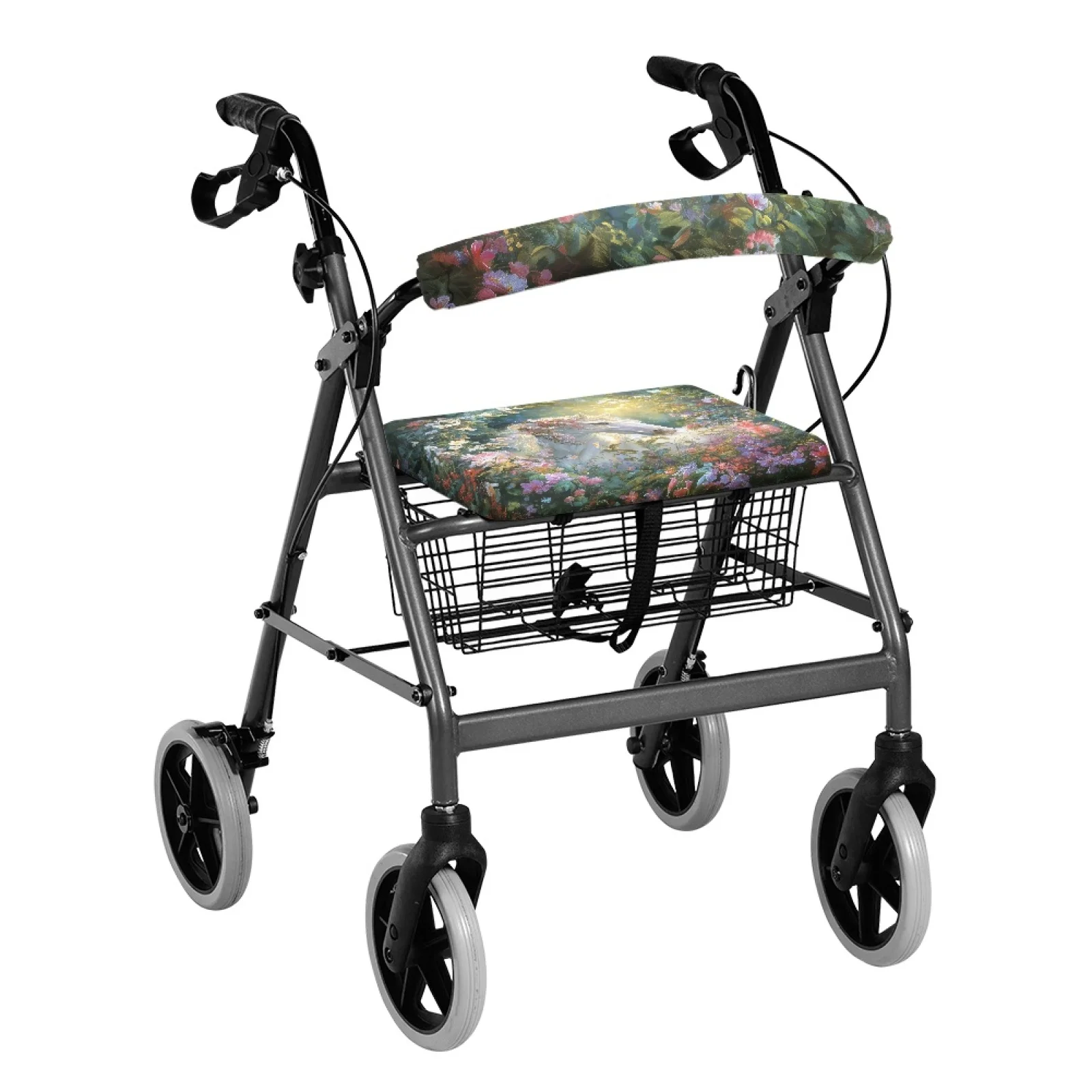 Coloranimal Floral White Horse 2 Pcs Walker Seat Covers Polyester Fabric Rollator Seat Back Rest Covers for Women Friends