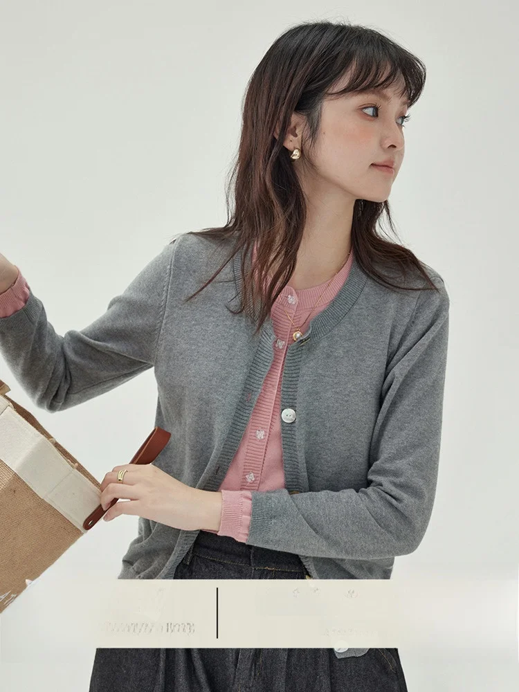 

Original AMUU Pure Cotton Long Sve Women's Knitted Top Single Button Fake Two-Piece Sle Autumn New Arrival Casual Wear