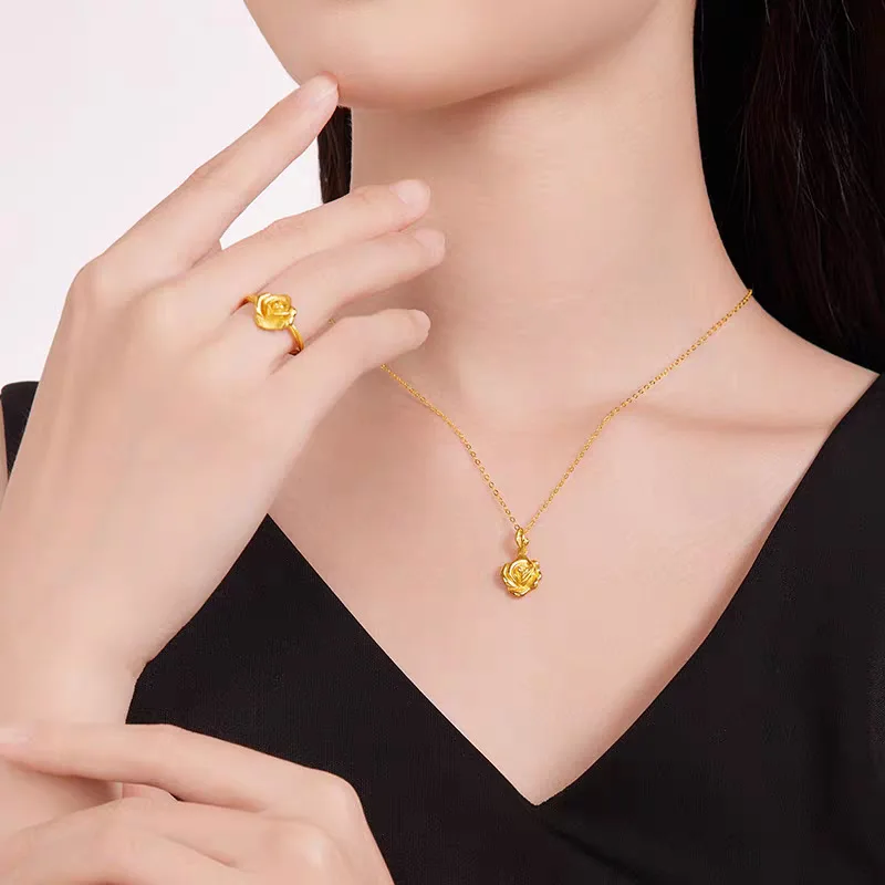 

Women's 24K Gold AU999 Romantic Vintage Rose Set | 3D hollow rose with adjustable petals, daily chic with vintage charm