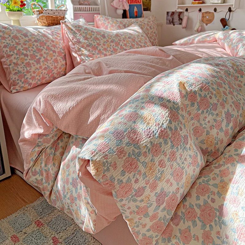 Funda nórdica de doble capa de gasa, individual/Queen/King, con estampado floral, funda nórdica agradable al tacto, funda nórdica de 150 cm, 이불커버