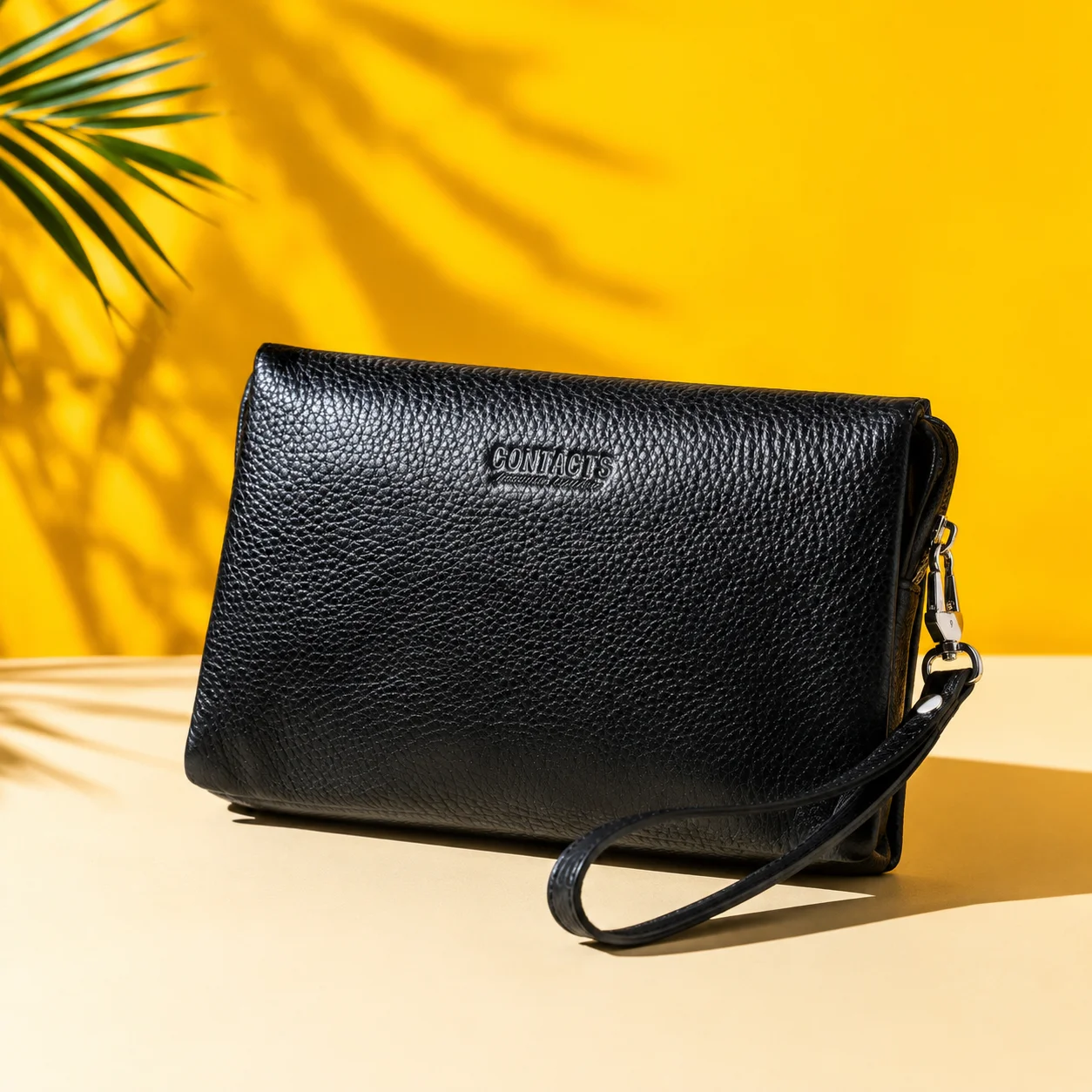 CONTACT'S Men Clutch Password Lock Design Durable Handbag Zipper Men Business Long Wallet Genuine Leather Mobile Phone Bag