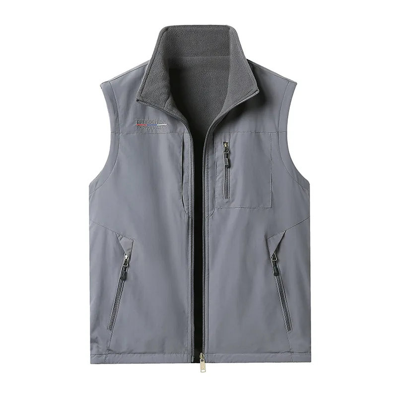 

Autumn Winter New Double-sided Vest Casual Solid Color Multi-pocket Vest Middle-aged And Young Loose Large Size Fleece Jacket