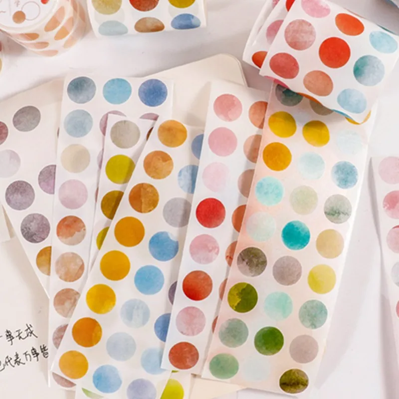 

1 roll Watercolor Polka Dot Sticker Junk Journaling Accessories Scrapbooking DIY Color Label Washi Sticker Stationery Suit