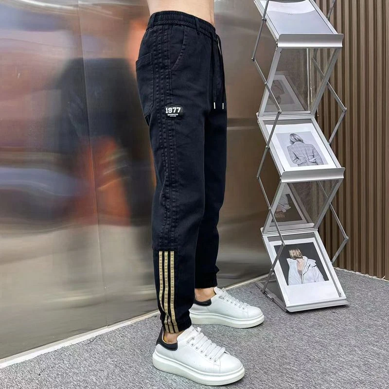 

Trousers Black Male Cowboy Pants Cropped Work Wear Jeans for Men with Pockets Korean Fashion Spring Autumn Stacked Oversize Soft