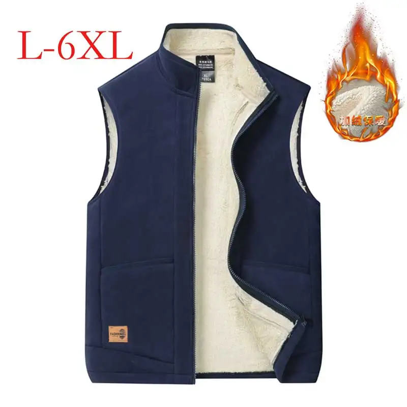 

L-6XL Lamb Vest Men Autumn Winter Men Plush Thick Warm Vest Jacket Men Largo Size Windproof Vest Men Outdoor Casual Coat Male