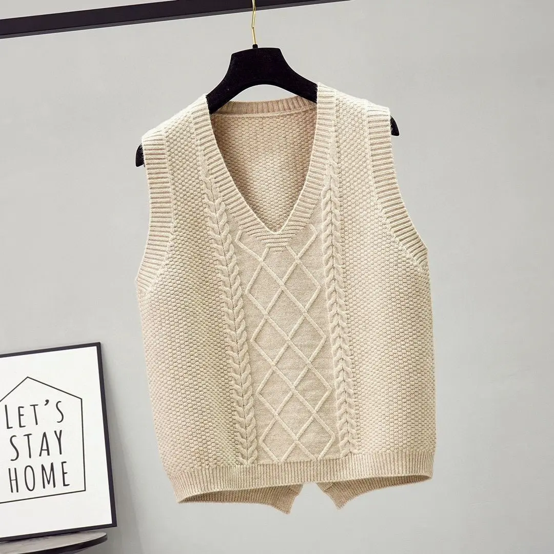 2023 New Women\'s Knitted Tank Top Sweater Vest Women\'s Top and Vest Sweater Women Loose Fitting Vest Women Clothing Overcoat