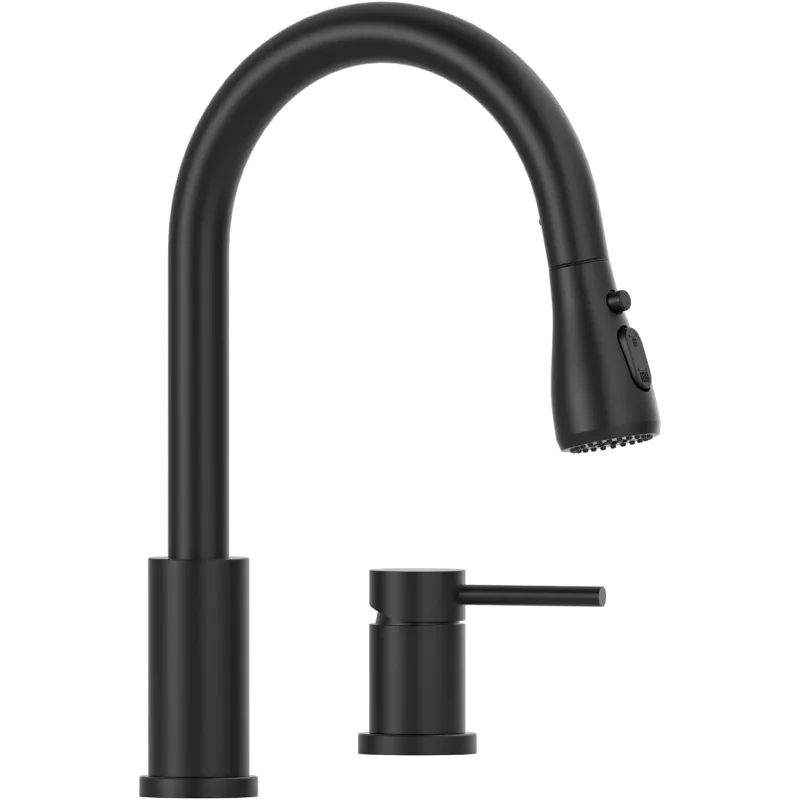 

2 Hole Kitchen Faucet, 3 Modes Matte Black Kitchen Faucet with Pull Down Sprayer, High Arch Kitchen Sink Faucet with