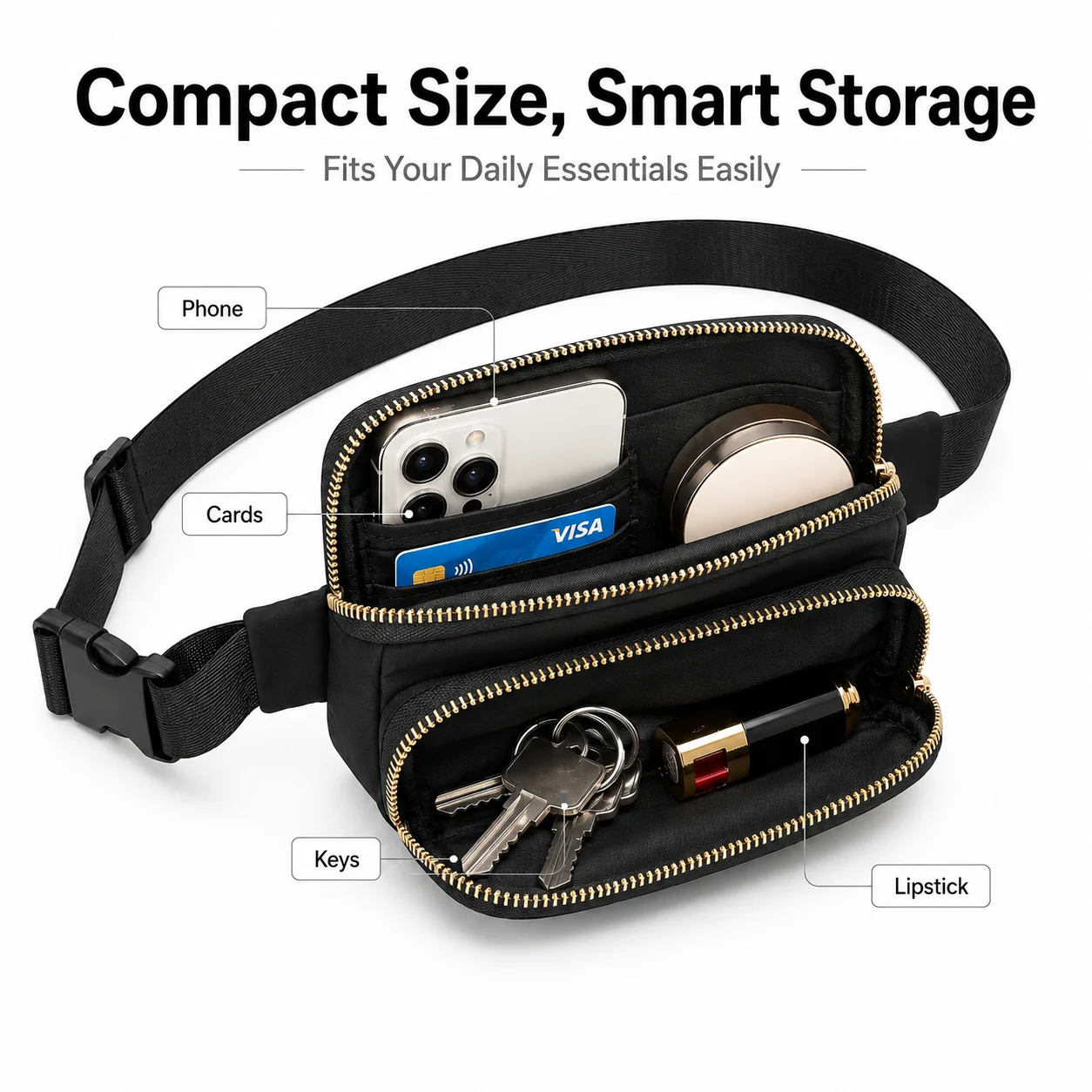 Outdoor Double Zipper Waist Bag Hiking Crossbody Travel Fanny Pack Adjustable Waterproof Small Bag