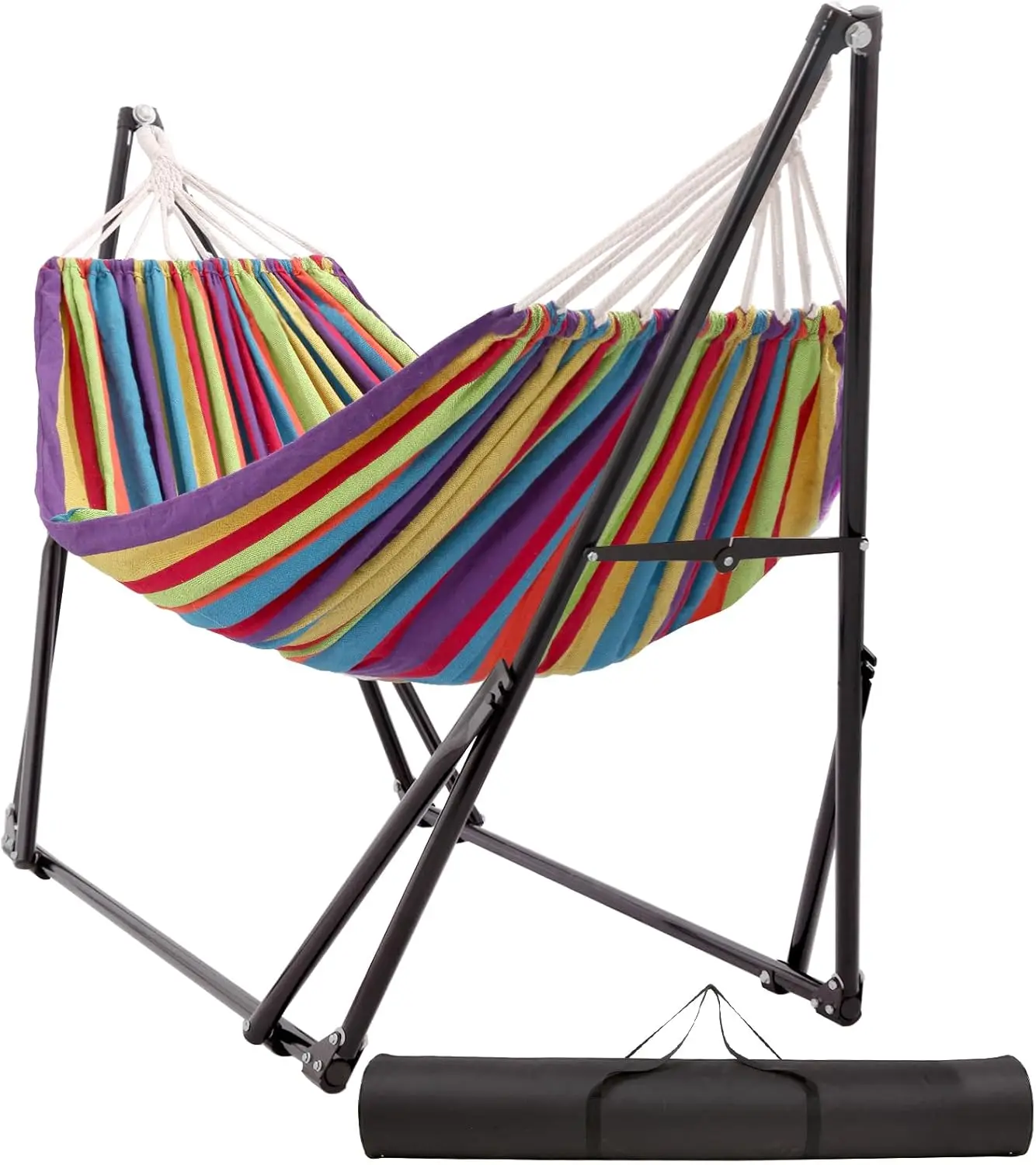 

Portable Hammock with Foldable Steel Stand, Adjustable Tension, 616 lbs Capacity, Includes Carrying Bag, Multicolor